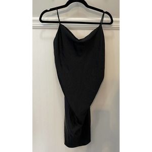 Victoria’s Secret SILK Midi Black Slip Dress Size Medium V-Back Pink Accent